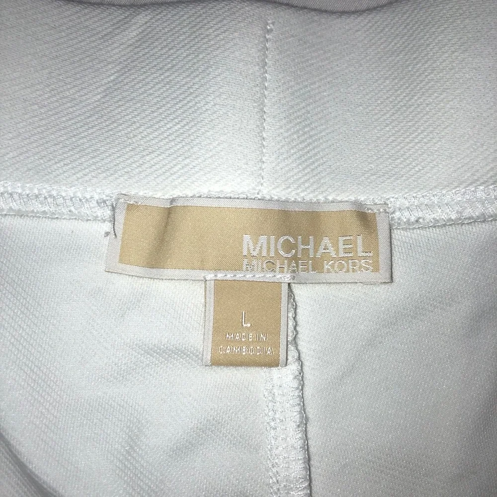 Michael Kors White Wide Leg Crop Pants Gold Hardware Textured Knit Large